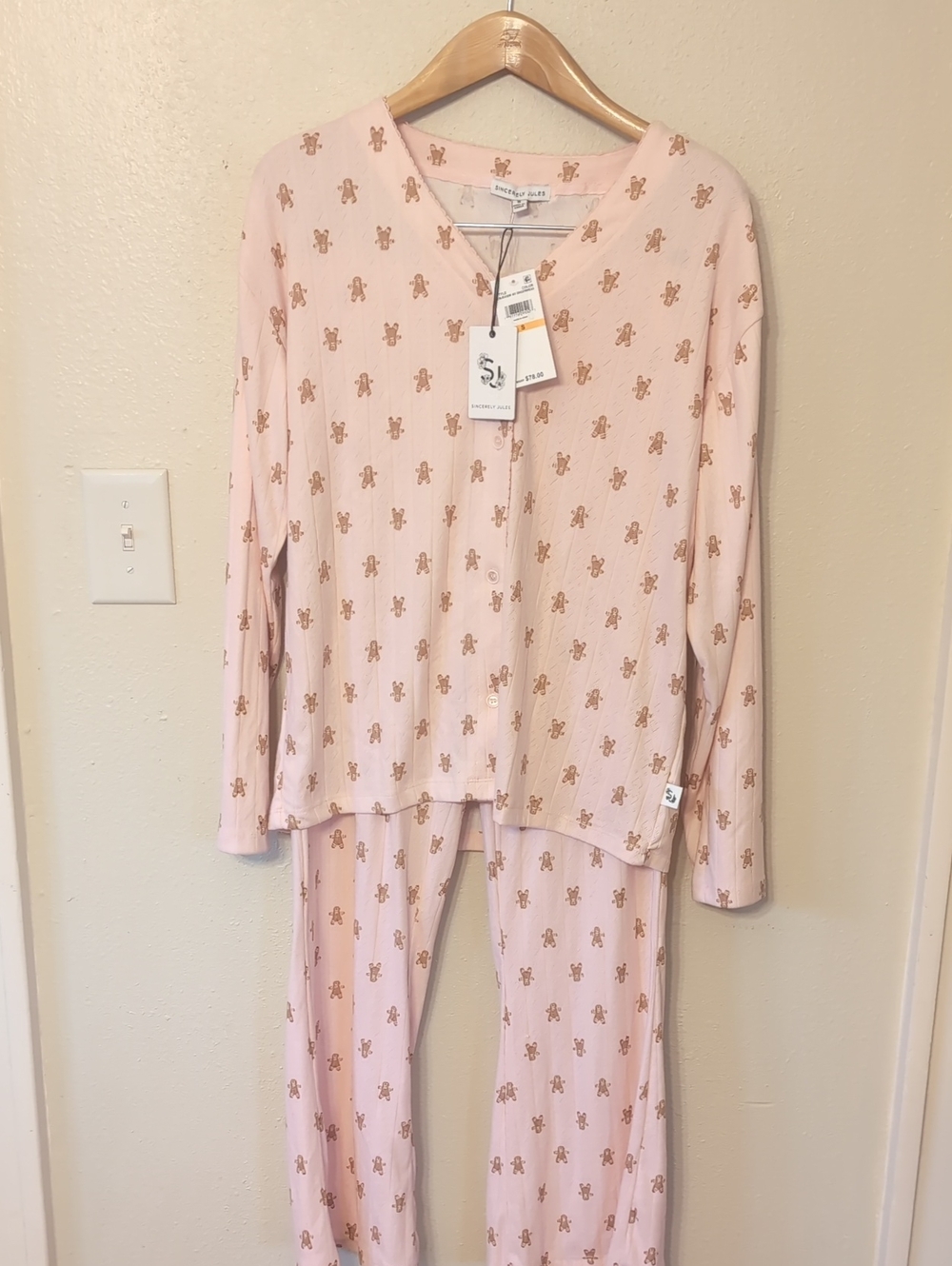 Sincerely Jules Pale Pink Gingerbread Pajama Set S
